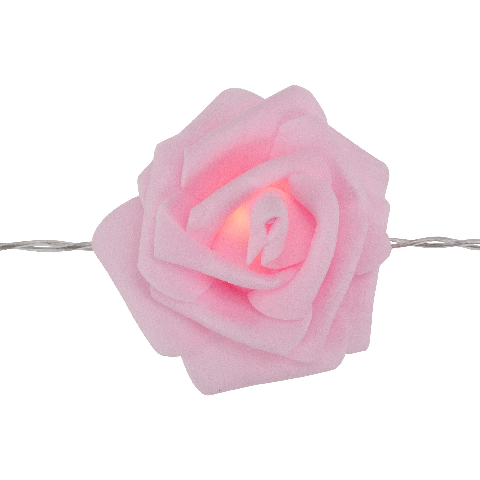 10ct. Pink Rose Flower LED String Lights with Clear Wire